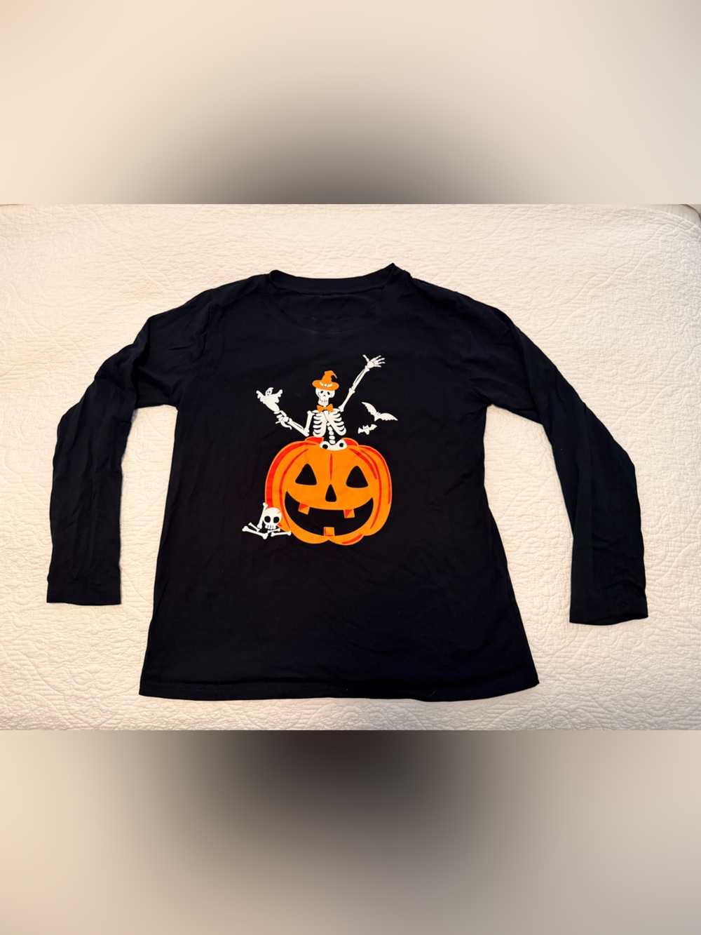 Skeleton Pumpkin Halloween Black Long Sleeve